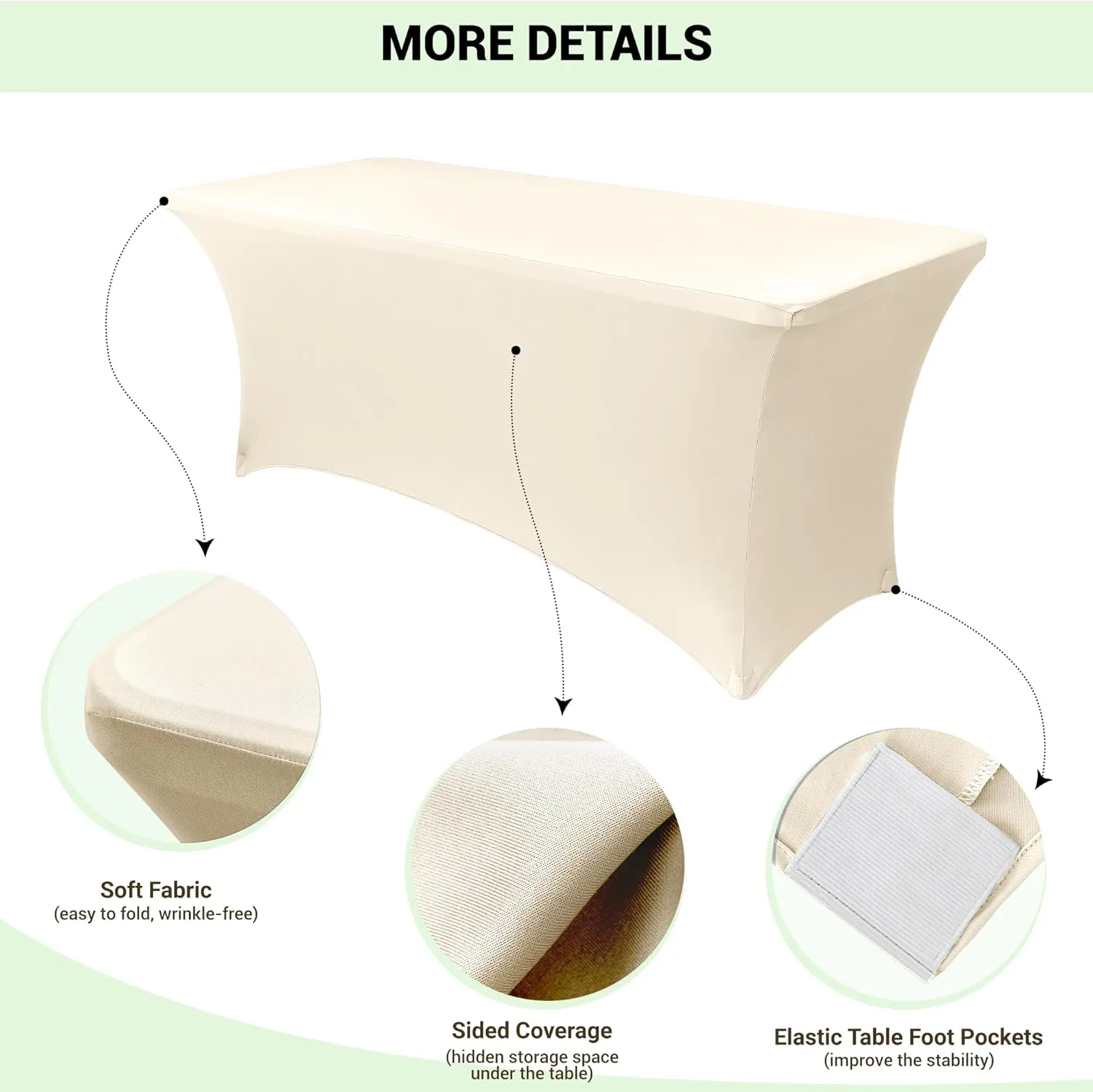 Obstal 8Ft Stretch Spandex Table Cover for Standard Folding Tables - 2 Pack Universal Rectangular Fitted Tablecloth for Party, Banquet, Events, Trade Show (Cream, 96L x 30W x 30H Inches)
