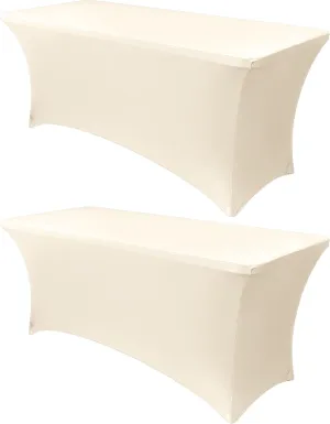 Obstal 8Ft Stretch Spandex Table Cover for Standard Folding Tables - 2 Pack Universal Rectangular Fitted Tablecloth for Party, Banquet, Events, Trade Show (Cream, 96L x 30W x 30H Inches)