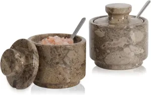 Oceanic Marble Salt Cellar with Lid and Spoon 3 Inch Salt and Sugar Bowl for Kitchen, Marble Pepper Salt Dish with Lid