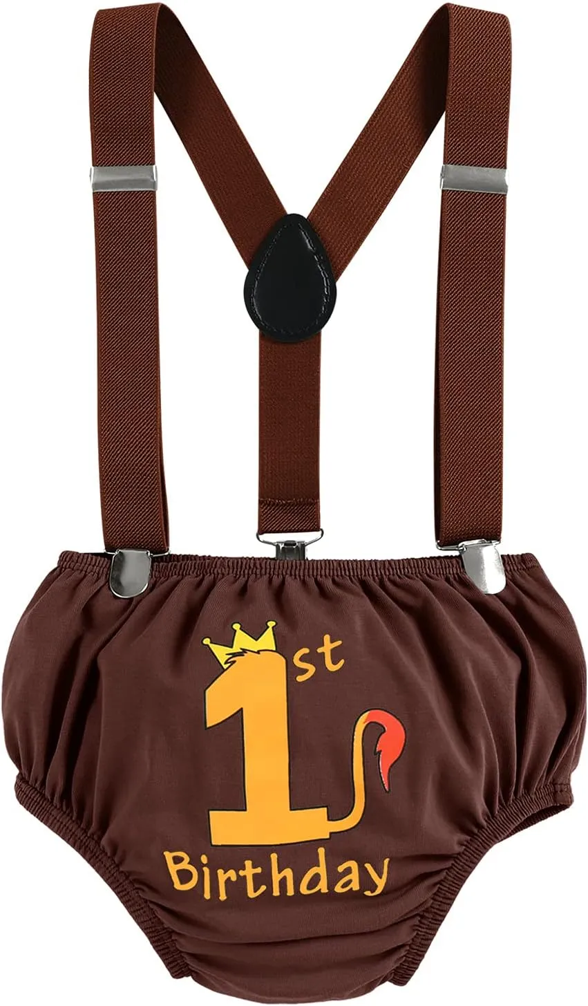 ODASDO Baby Boy Jungle Safari Theme 1st 2nd Birthday Cake Smash Outfit Romper T-shirt Shorts Suspenders Headband Set