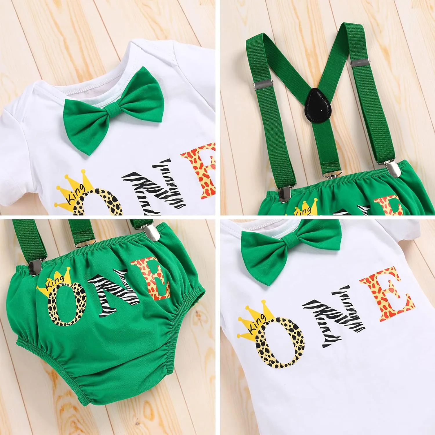ODASDO Baby Boy Jungle Safari Theme 1st 2nd Birthday Cake Smash Outfit Romper T-shirt Shorts Suspenders Headband Set