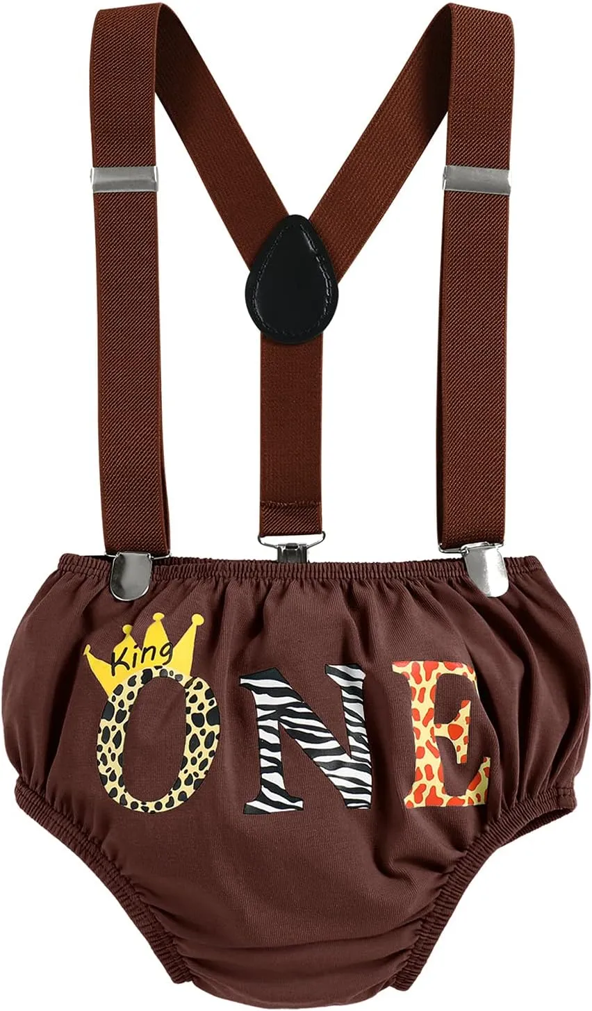 ODASDO Baby Boy Jungle Safari Theme 1st 2nd Birthday Cake Smash Outfit Romper T-shirt Shorts Suspenders Headband Set