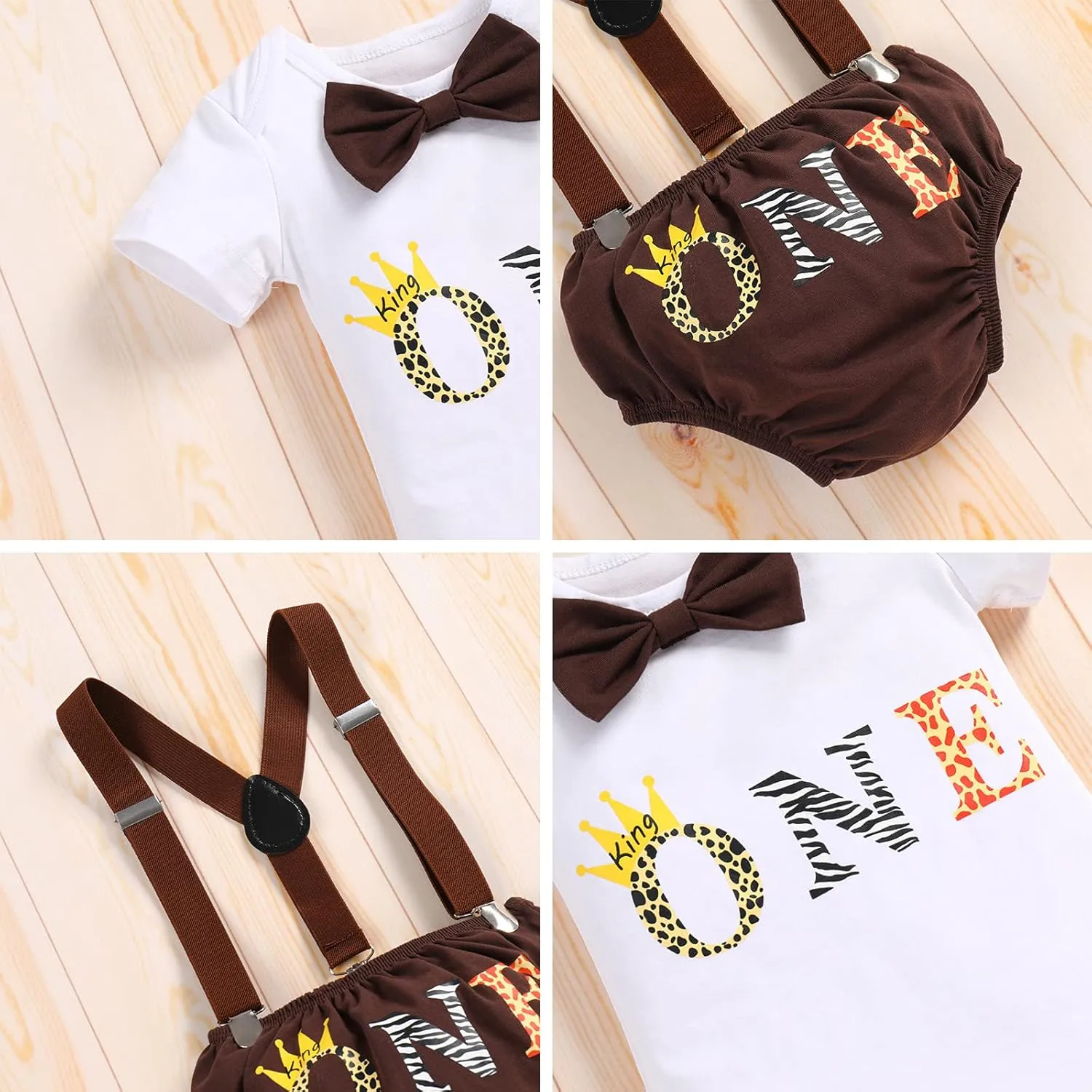 ODASDO Baby Boy Jungle Safari Theme 1st 2nd Birthday Cake Smash Outfit Romper T-shirt Shorts Suspenders Headband Set