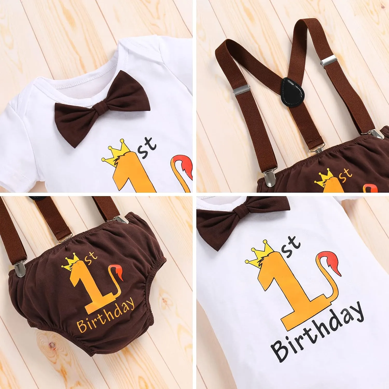 ODASDO Baby Boy Jungle Safari Theme 1st 2nd Birthday Cake Smash Outfit Romper T-shirt Shorts Suspenders Headband Set