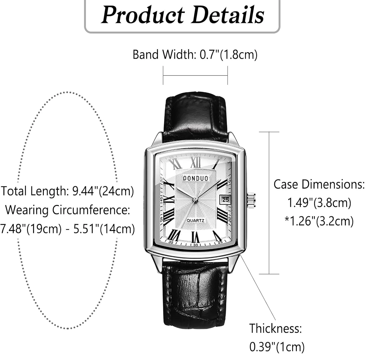 OIDEA Square Leather Watch for Men: Vintage 3-Hand Roman Numeral Dial Date Quartz Analog Watch Business Casual Dress Men's Wrist Watches with Leather Strap Band