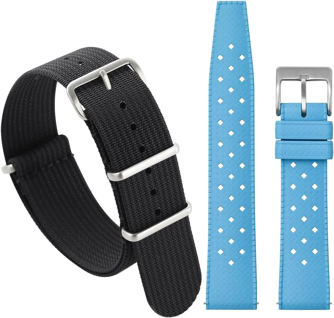 One-Piece Nylon Military Watch Straps,with FKM Rubber Watch Strap 20mm