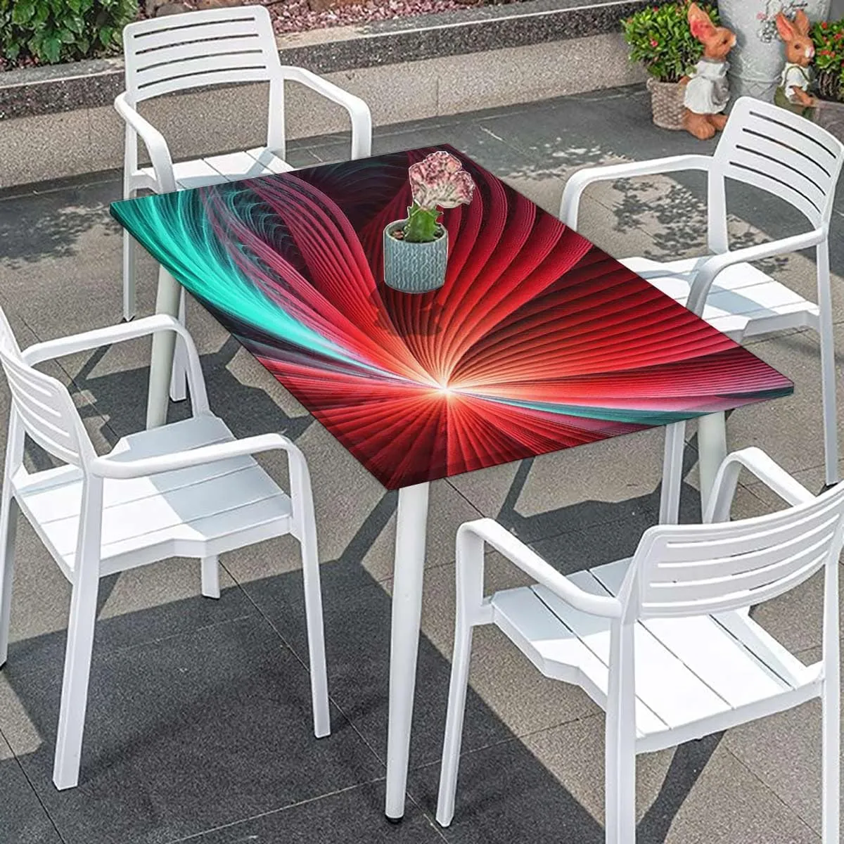OOzie Red Multicolor Fitted Tablecloth Colorful Hand Drawn Waves Pattern Wooden Boards Oil Proof Waterproof Tablecloth for Picnic Party Abstract Fits up 5 Foot Tables