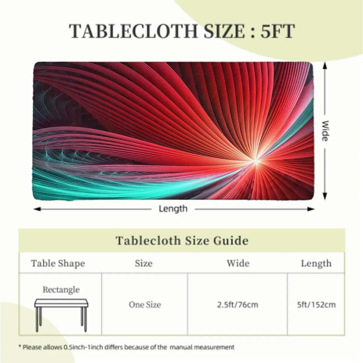 OOzie Red Multicolor Fitted Tablecloth Colorful Hand Drawn Waves Pattern Wooden Boards Oil Proof Waterproof Tablecloth for Picnic Party Abstract Fits up 5 Foot Tables