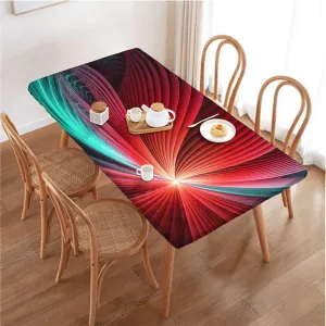 OOzie Red Multicolor Fitted Tablecloth Colorful Hand Drawn Waves Pattern Wooden Boards Oil Proof Waterproof Tablecloth for Picnic Party Abstract Fits up 5 Foot Tables