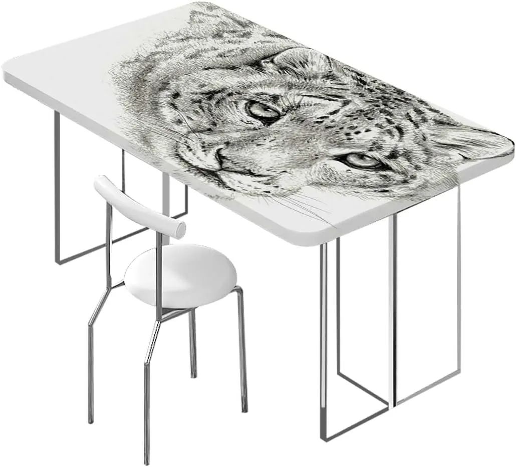 OOzie White Black Rectangular Table Covers, Tiger Portrait Style Predator Waterproof Table Cloths for Kitchen Holiday Party Outdoor Picnic Animal Portrait Fits up 4 Foot Tables