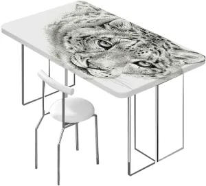 OOzie White Black Rectangular Table Covers, Tiger Portrait Style Predator Waterproof Table Cloths for Kitchen Holiday Party Outdoor Picnic Animal Portrait Fits up 4 Foot Tables