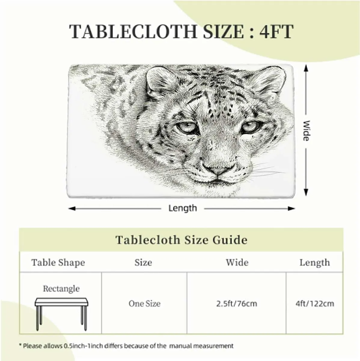 OOzie White Black Rectangular Table Covers, Tiger Portrait Style Predator Waterproof Table Cloths for Kitchen Holiday Party Outdoor Picnic Animal Portrait Fits up 4 Foot Tables