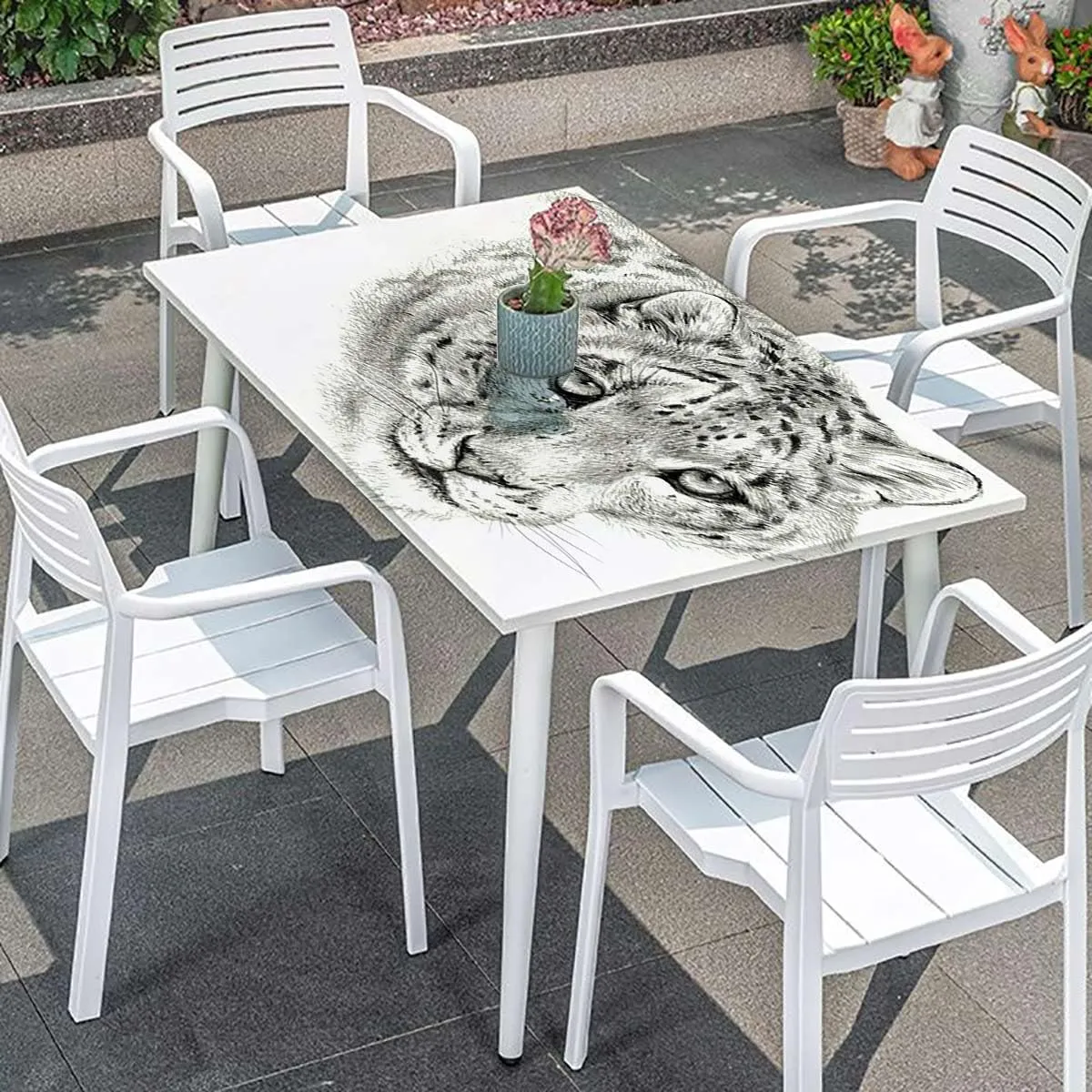 OOzie White Black Rectangular Table Covers, Tiger Portrait Style Predator Waterproof Table Cloths for Kitchen Holiday Party Outdoor Picnic Animal Portrait Fits up 4 Foot Tables