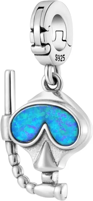 Opal Scuba Divers Mask Multi-Clasp Clip On Pendant 925 Sterling Silver Charm For Pandora & Other Charm Bracelets/Necklaces/Anklets/Etc