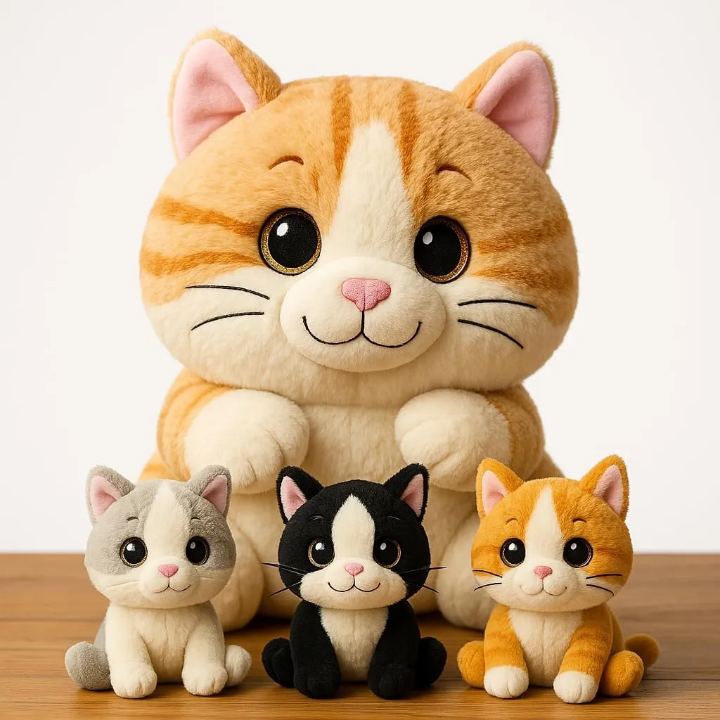 Orange Large Cat Stuffed Animal - Mommy & 3 Cute Baby Kittens Inside Belly - Soft Plush Cat Family Set for Girls, Kids & Toddlers Ages 3-8 - Adorable Kitty Cuddle Toys, Ideal for Christmas, Birthday