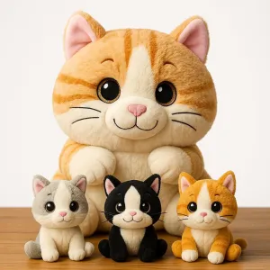 Orange Large Cat Stuffed Animal - Mommy & 3 Cute Baby Kittens Inside Belly - Soft Plush Cat Family Set for Girls, Kids & Toddlers Ages 3-8 - Adorable Kitty Cuddle Toys, Ideal for Christmas, Birthday