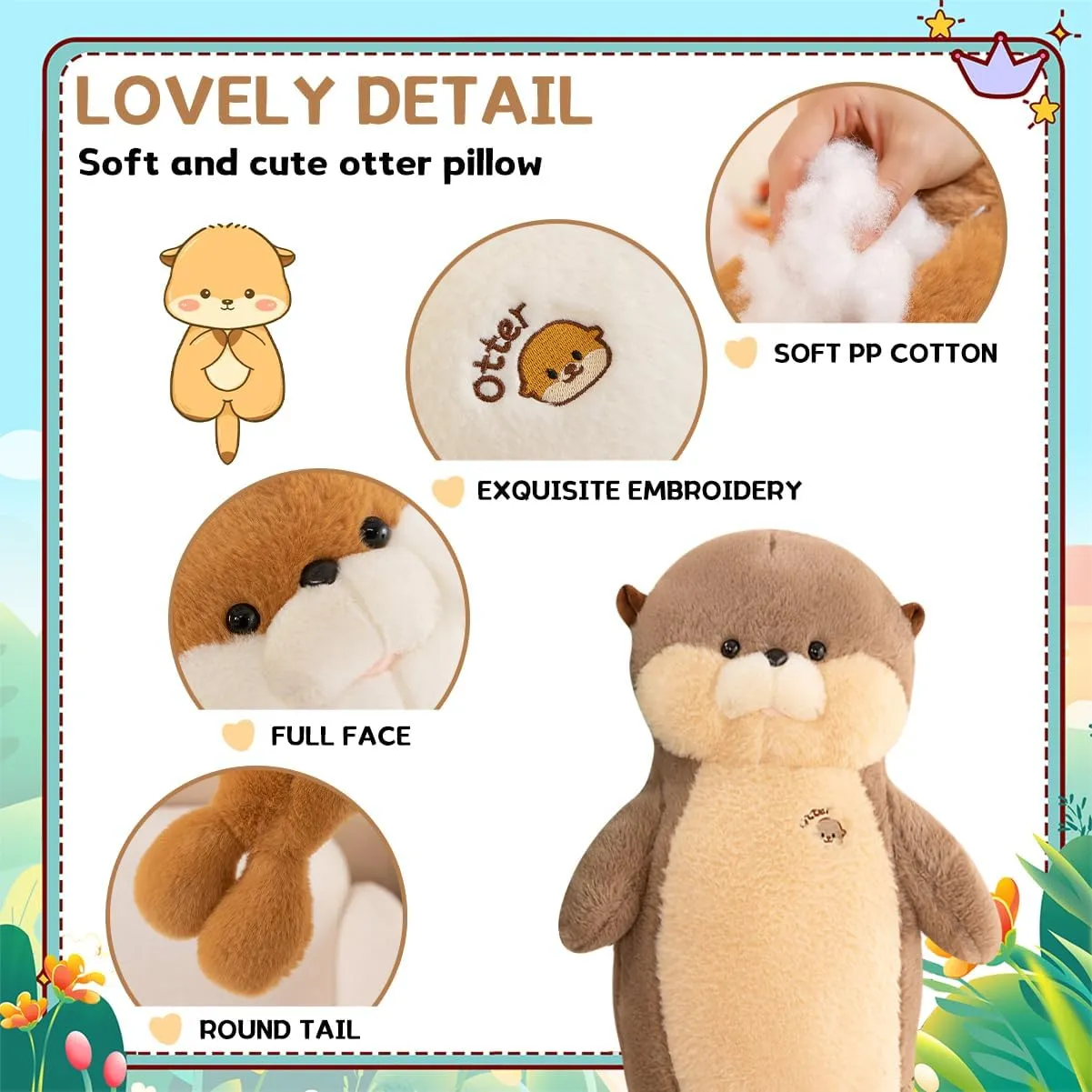 Otter Stuffed Animal 27.5" Big Stuffed Otter Plush Toy Cute Seal Plush Sea Otter Stuffed Animal Otter Plushies Decor Birthday Valentine's Day Gift for Kids Girlfriend Brown