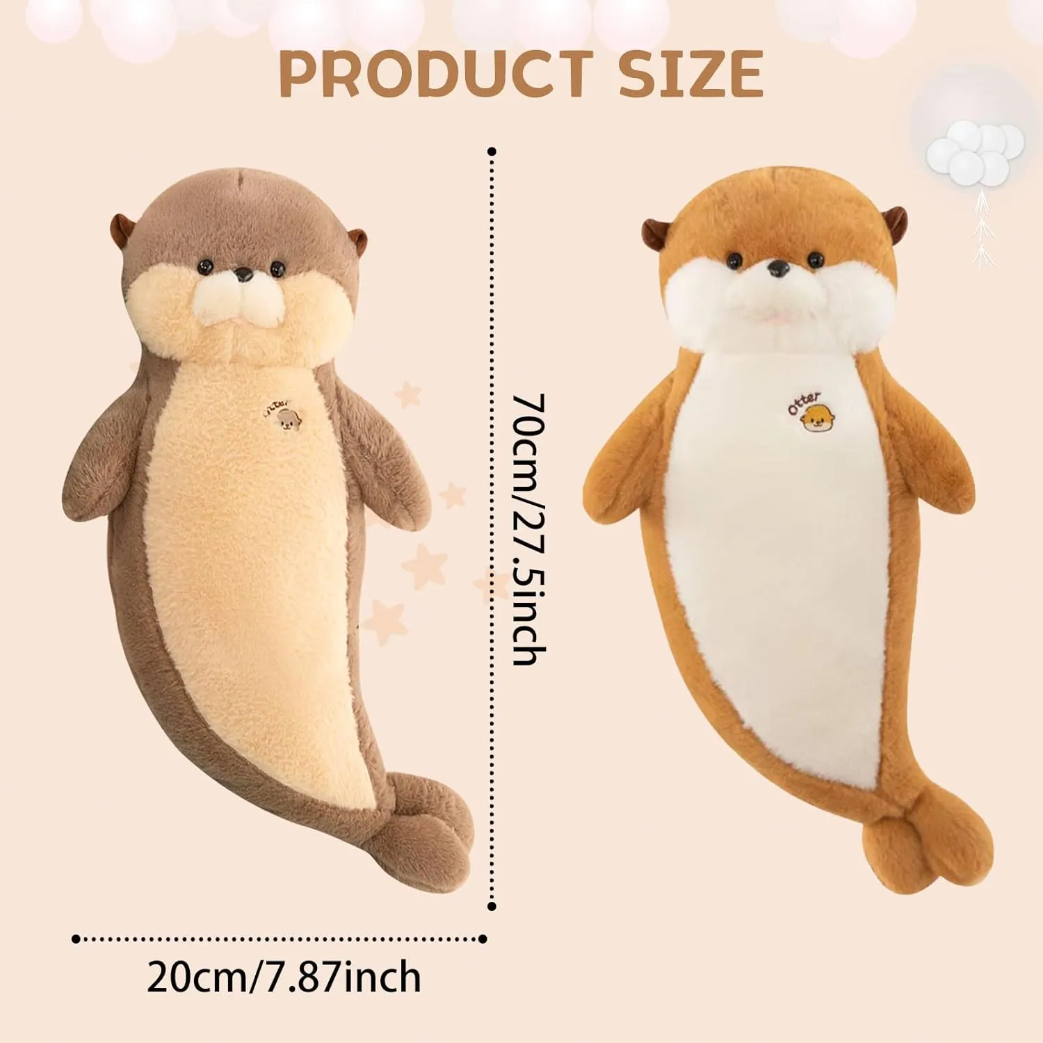 Otter Stuffed Animal 27.5" Big Stuffed Otter Plush Toy Cute Seal Plush Sea Otter Stuffed Animal Otter Plushies Decor Birthday Valentine's Day Gift for Kids Girlfriend Brown
