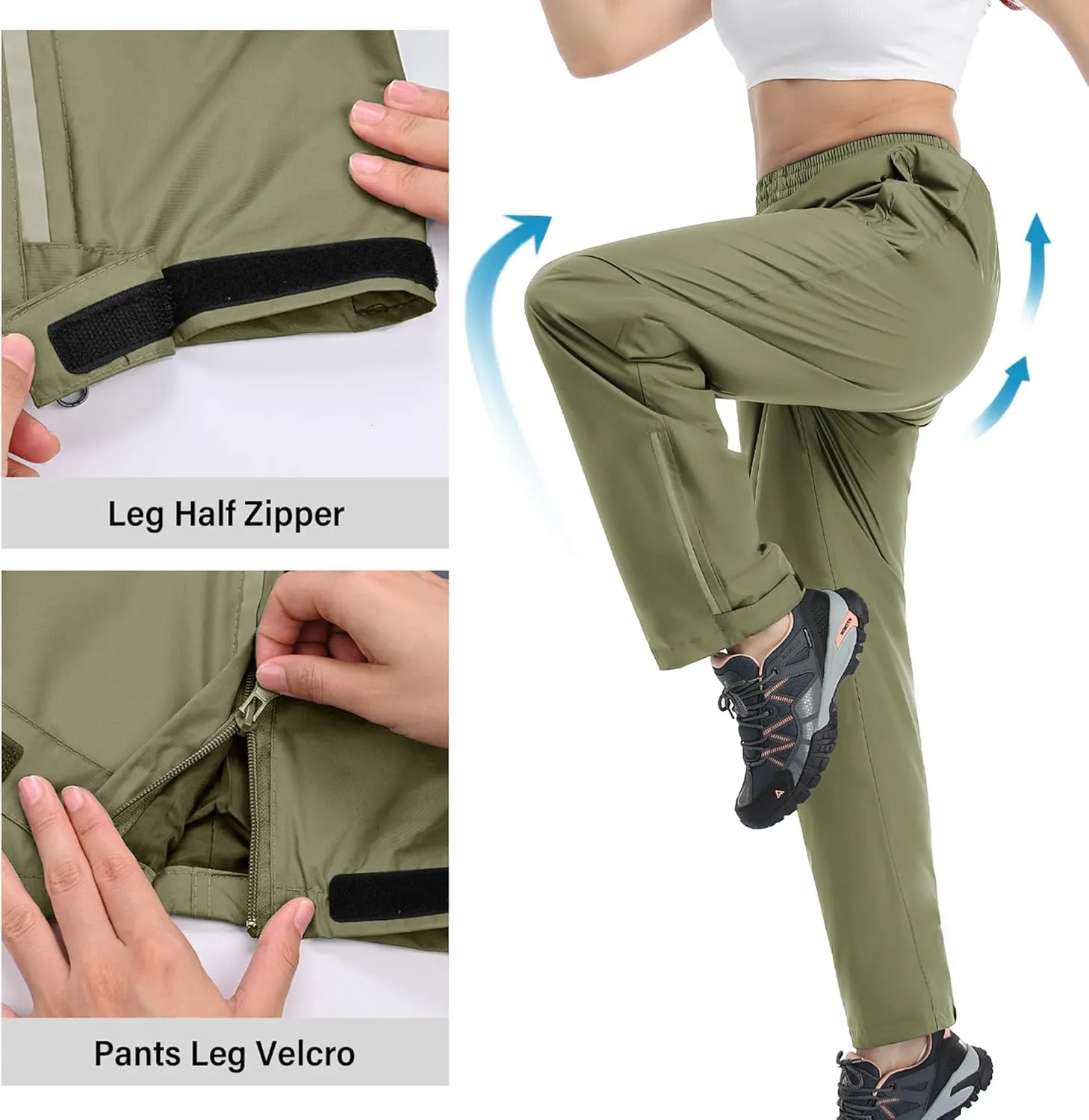 Ourcan Rain Pants Women Waterproof Pants Lightweight Breathable Hiking Cycling Outdoor with Pocket