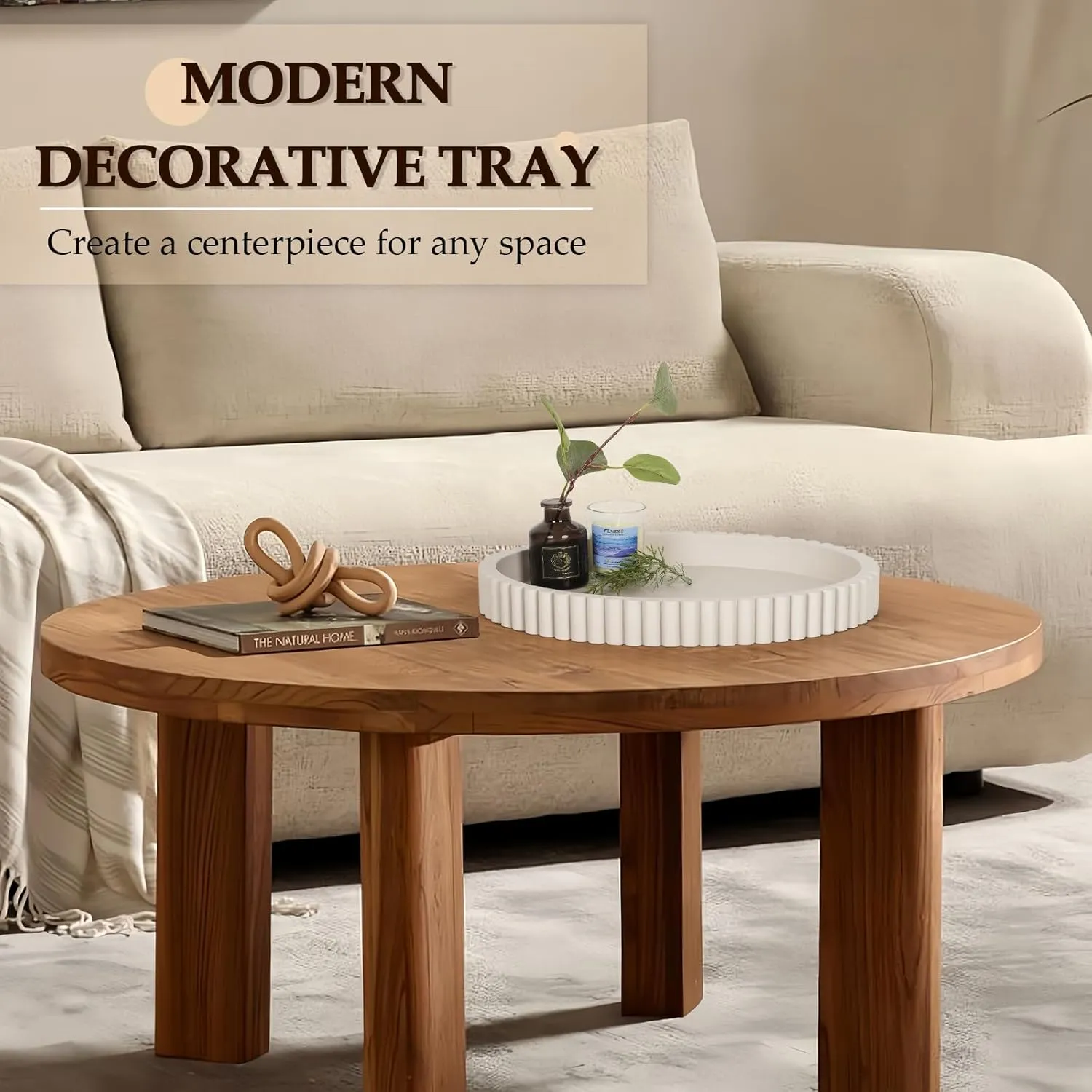 Oval Tray for Coffee Table Decor, 13" Concrete Coffee Table Tray, Table Centerpieces Decorative Trays for Home Decor, Modern Decorative Trays, Centerpiece Trays, Gray