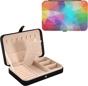 Oyihfvs Abstract Seamless Triangles in Colorful Gradient Pattern Leather Jewelry Bag, Jewelry Storage, Portable Jewelry Organizer Boxes for Women Lady Necklace, Earrings, Rings, Bracelet