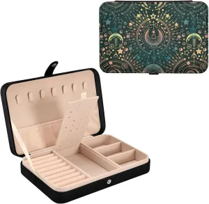 Oyihfvs Alchemy, Magical Astrology, Spirituality and Occultism on Black Leather Jewelry Bag, Jewelry Storage, Portable Jewelry Organizer Boxes for Women Lady Necklace, Earrings, Rings, Bracelet