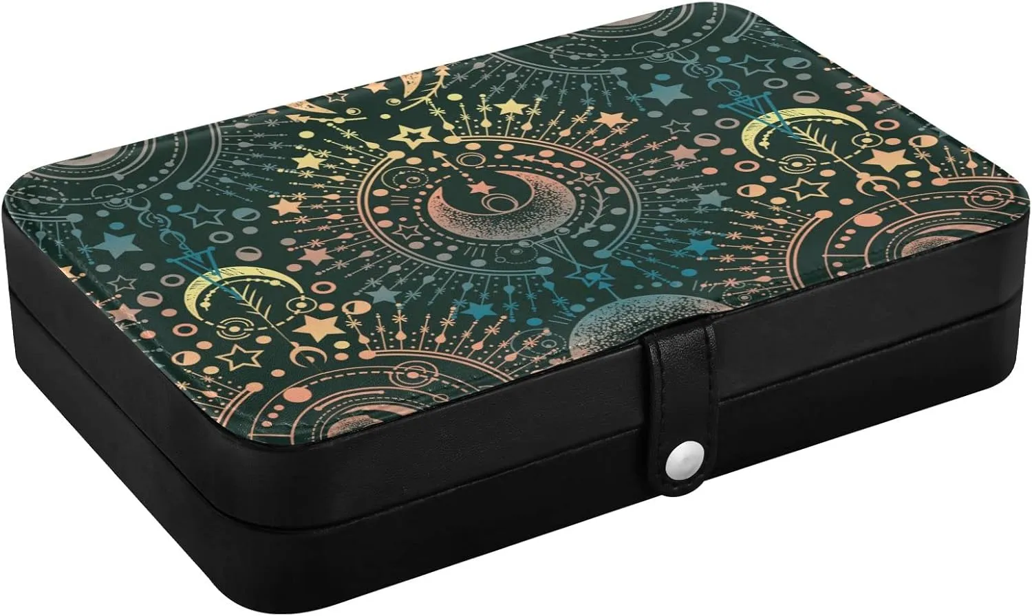 Oyihfvs Alchemy, Magical Astrology, Spirituality and Occultism on Black Leather Jewelry Bag, Jewelry Storage, Portable Jewelry Organizer Boxes for Women Lady Necklace, Earrings, Rings, Bracelet