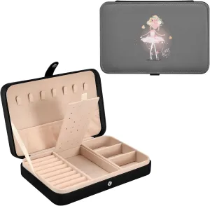 Oyihfvs Beautiful Ballet Girl, Ballerina with Flowers Butterfly and Sparkles Leather Jewelry Bag, Jewelry Storage, Portable Jewelry Organizer Boxes for Women Lady Necklace, Earrings, Rings, Bracelet