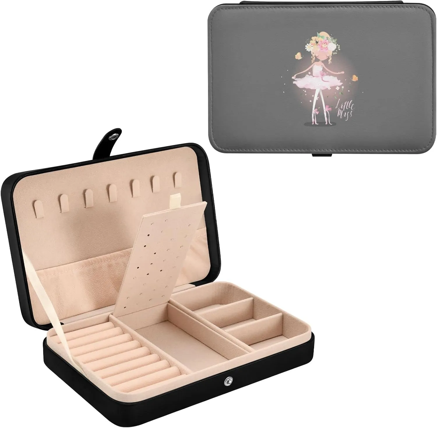 Oyihfvs Beautiful Ballet Girl, Ballerina with Flowers Butterfly and Sparkles Leather Jewelry Bag, Jewelry Storage, Portable Jewelry Organizer Boxes for Women Lady Necklace, Earrings, Rings, Bracelet