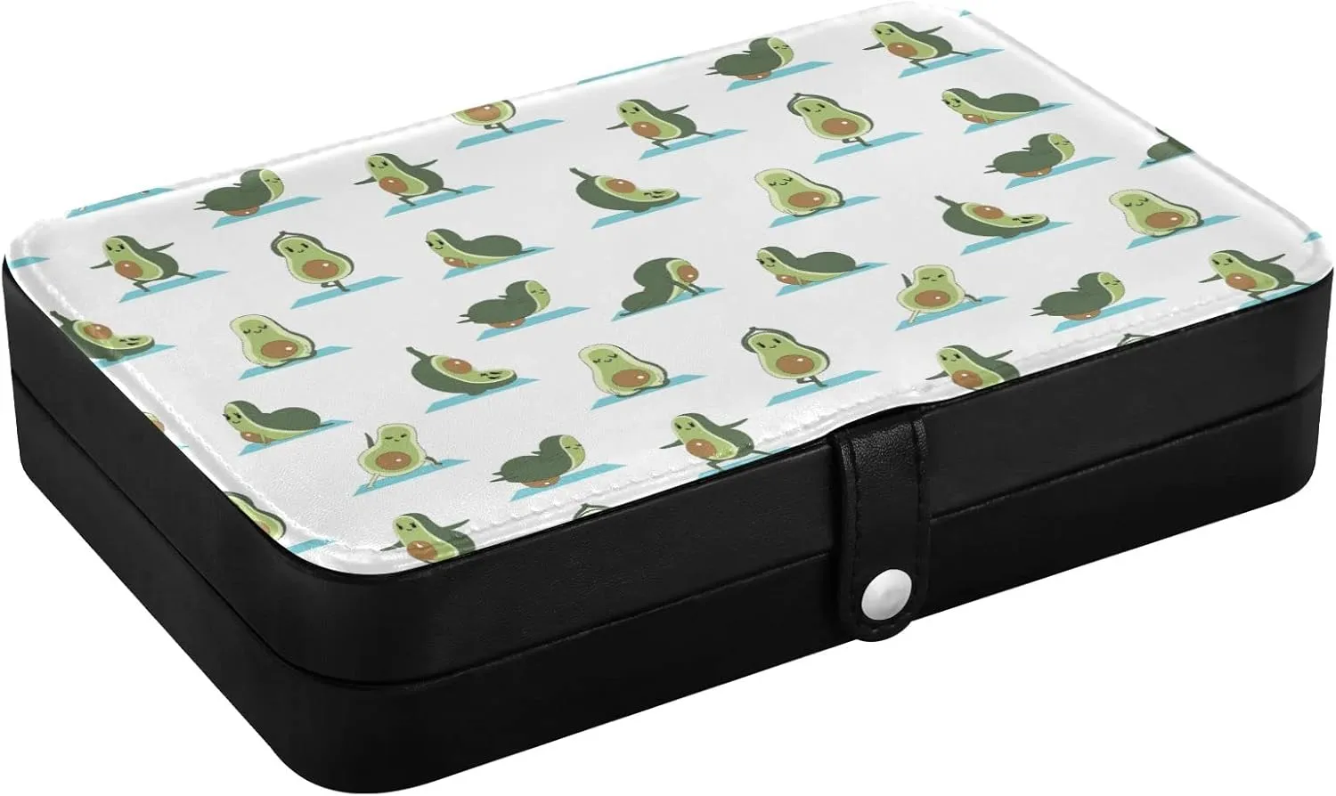 Oyihfvs Cute Green Avocados Do Yoga Relax Seamless Pattern on White Leather Jewelry Bag, Jewelry Storage, Portable Jewelry Organizer Boxes for Women Lady Necklace, Earrings, Rings, Bracelet