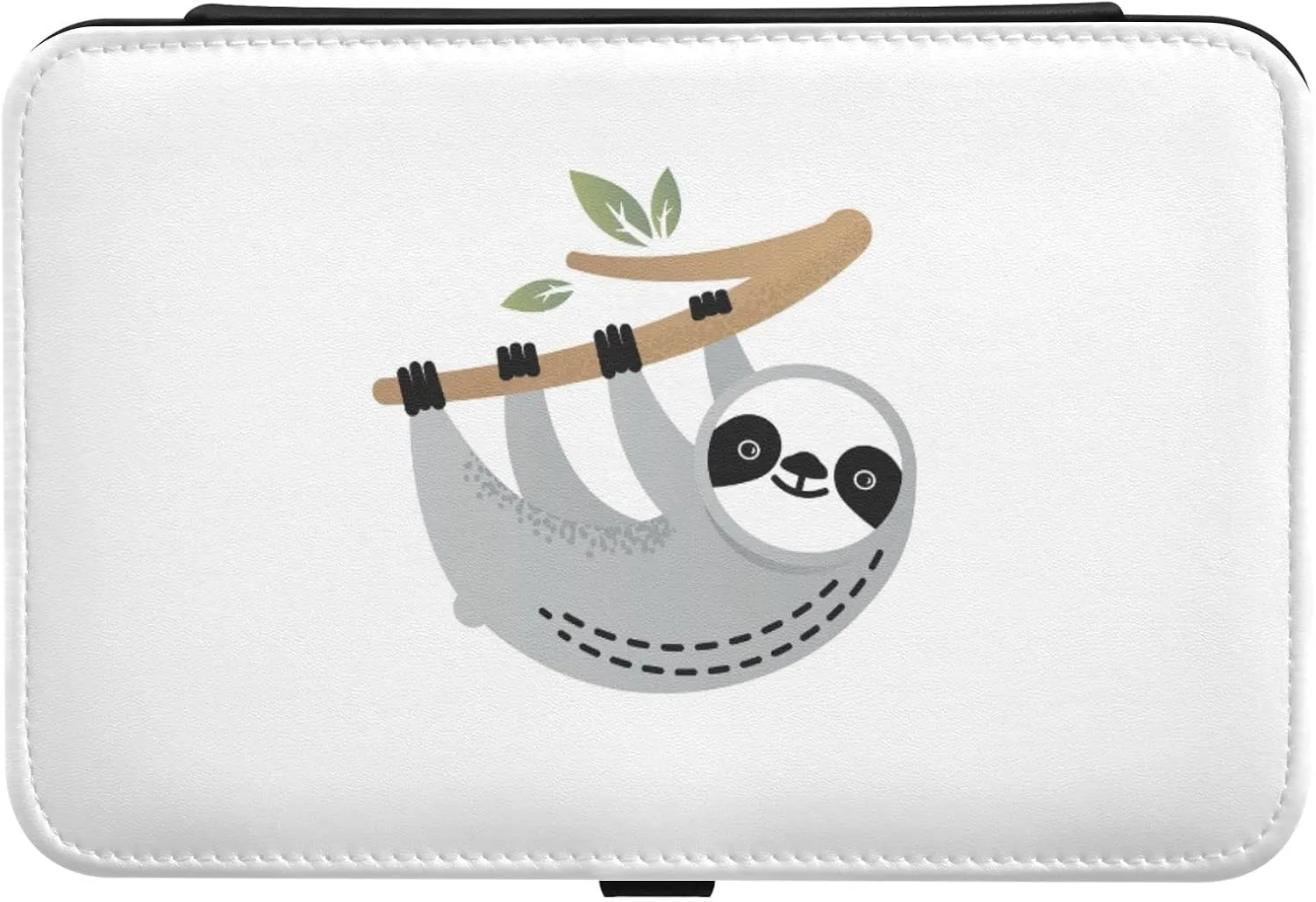 Oyihfvs Cute Grey Sloths on Tree Branches with Green Leaves on White Leather Jewelry Bag, Jewelry Storage, Portable Jewelry Organizer Boxes for Women Lady Necklace, Earrings, Rings, Bracelet