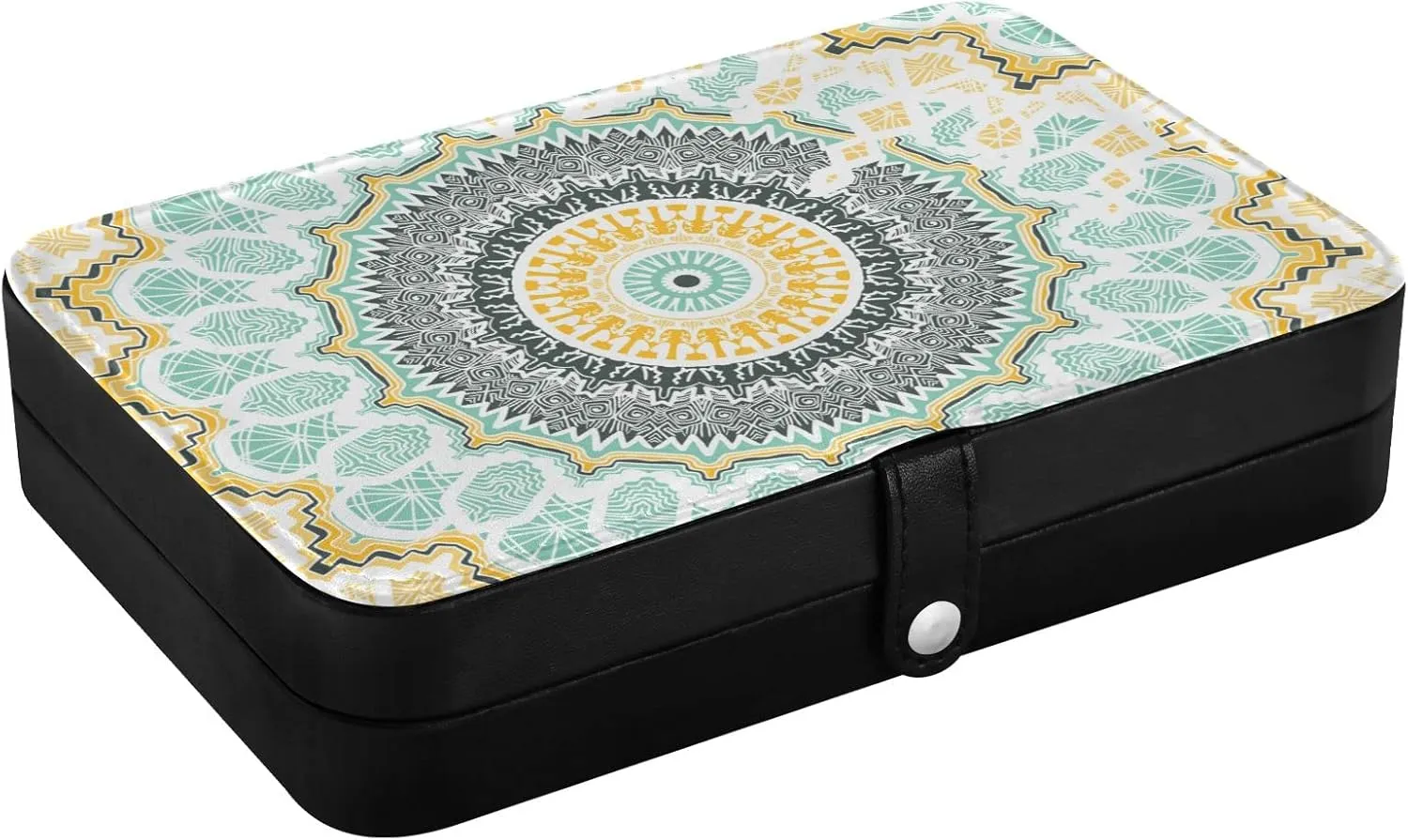 Oyihfvs Hand drawn Ethnic Gold Mandala Arabic, Indian, Turkish and Ottoman Leather Jewelry Bag, Jewelry Storage, Portable Jewelry Organizer Boxes for Women Lady Necklace, Earrings, Rings, Bracelet