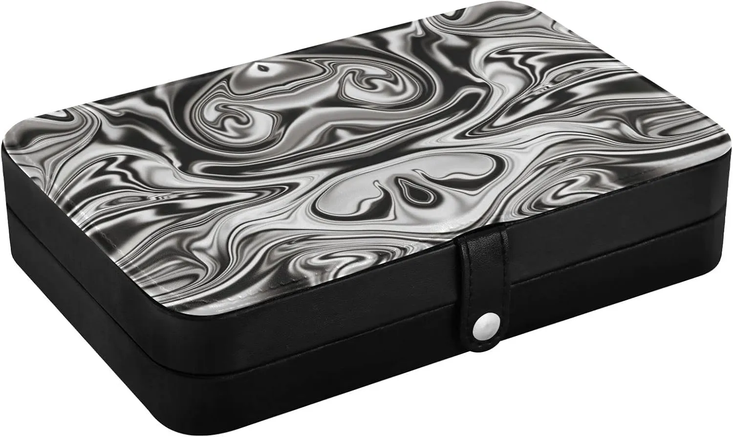 Oyihfvs Mineral, Marble Black and White with Nacre Abstract Paint Art Leather Jewelry Bag, Jewelry Storage, Portable Jewelry Organizer Boxes for Women Lady Necklace, Earrings, Rings, Bracelet