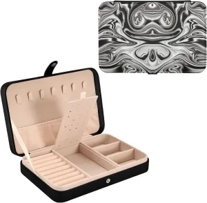 Oyihfvs Mineral, Marble Black and White with Nacre Abstract Paint Art Leather Jewelry Bag, Jewelry Storage, Portable Jewelry Organizer Boxes for Women Lady Necklace, Earrings, Rings, Bracelet