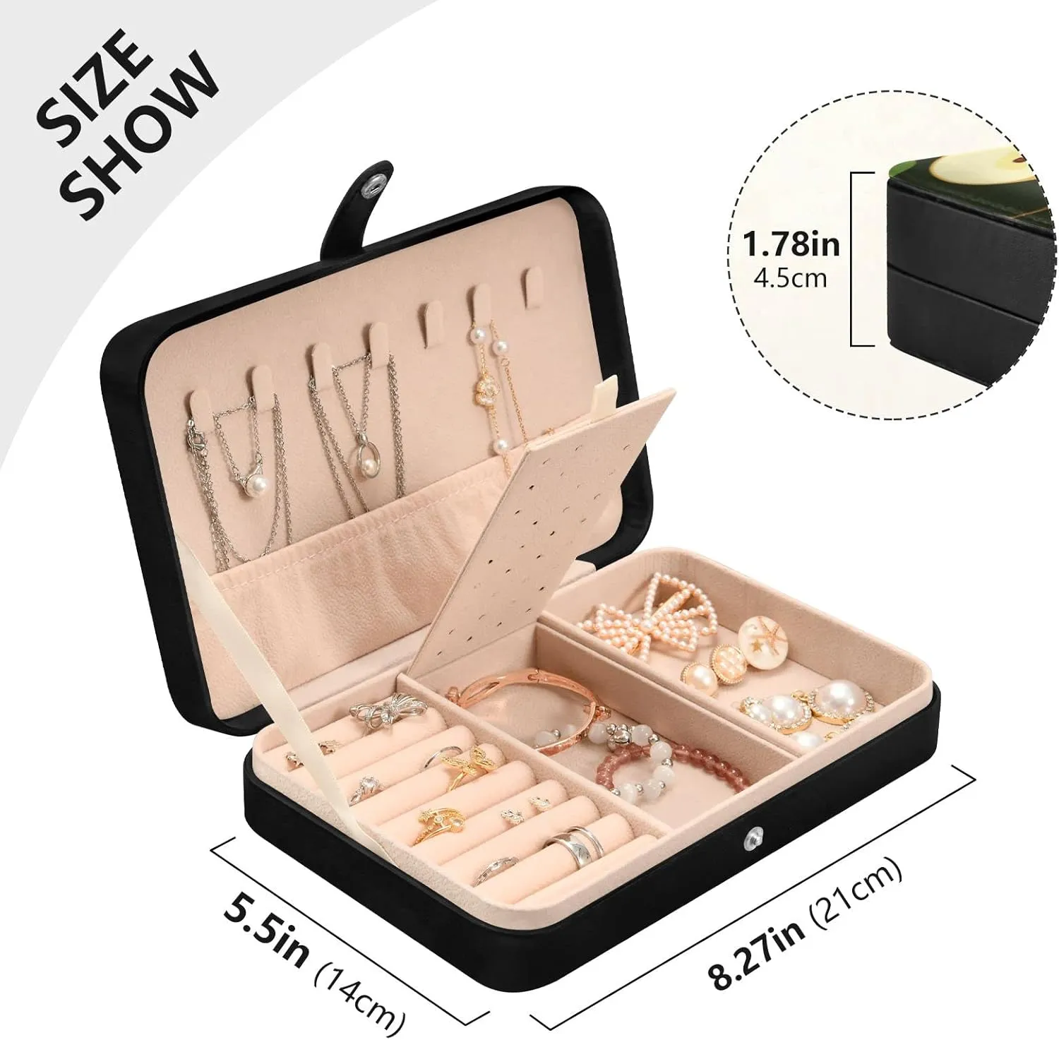 Oyihfvs Seamless Background with Yellow Pears with Green Leaves on Black Leather Jewelry Bag, Jewelry Storage, Portable Jewelry Organizer Boxes for Women Lady Necklace, Earrings, Rings, Bracelet