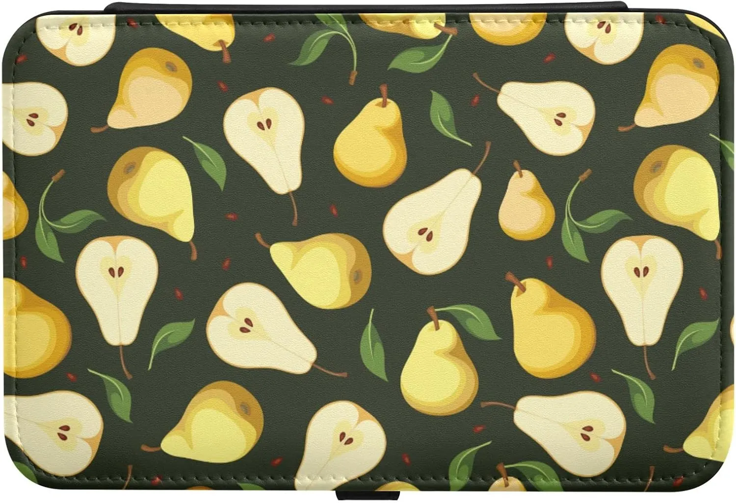 Oyihfvs Seamless Background with Yellow Pears with Green Leaves on Black Leather Jewelry Bag, Jewelry Storage, Portable Jewelry Organizer Boxes for Women Lady Necklace, Earrings, Rings, Bracelet
