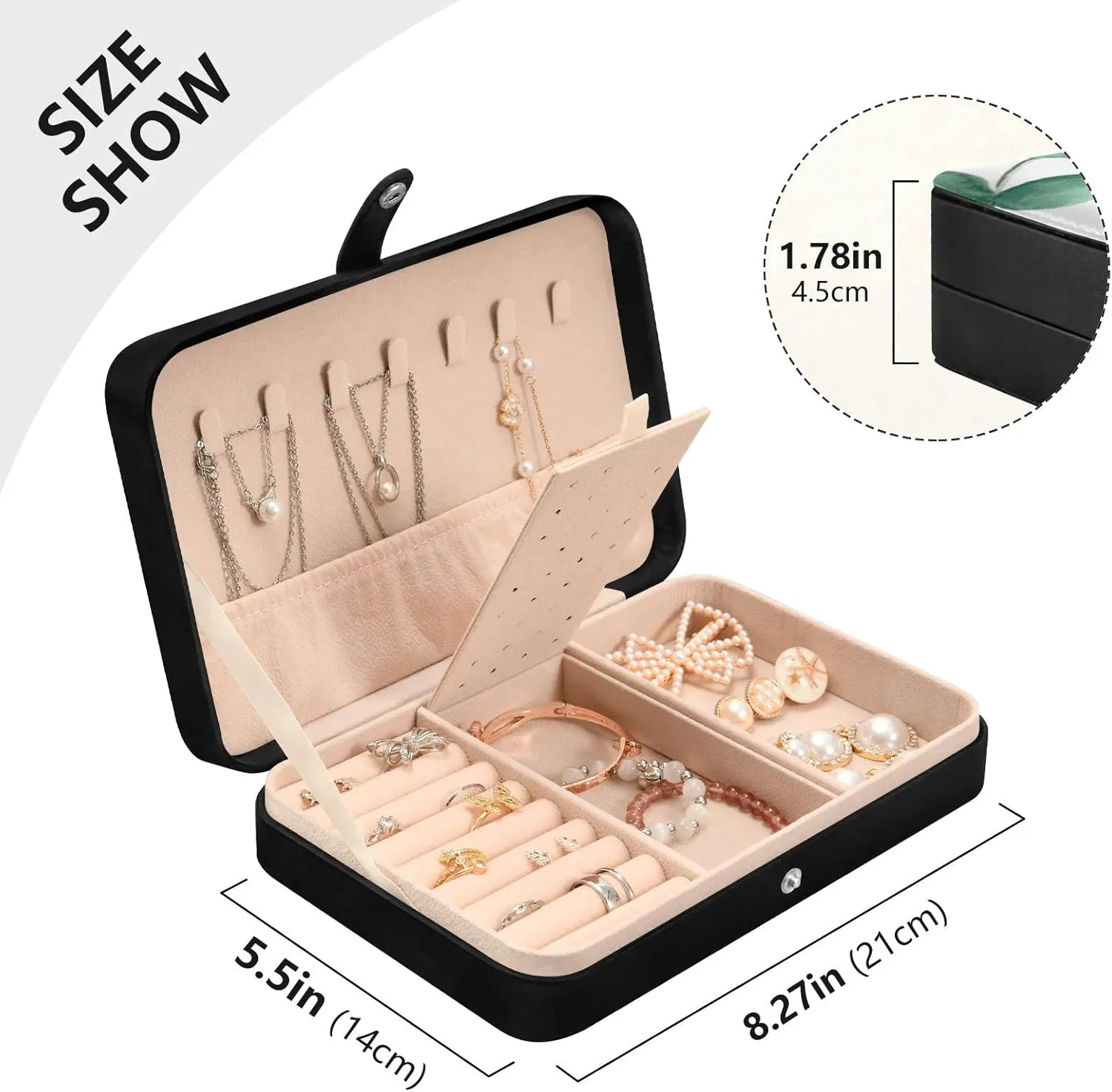 Oyihfvs Seamless Branches with Green Eucalyptus Leaves on White Leather Jewelry Bag, Jewelry Storage, Portable Jewelry Organizer Boxes for Women Lady Necklace, Earrings, Rings, Bracelet