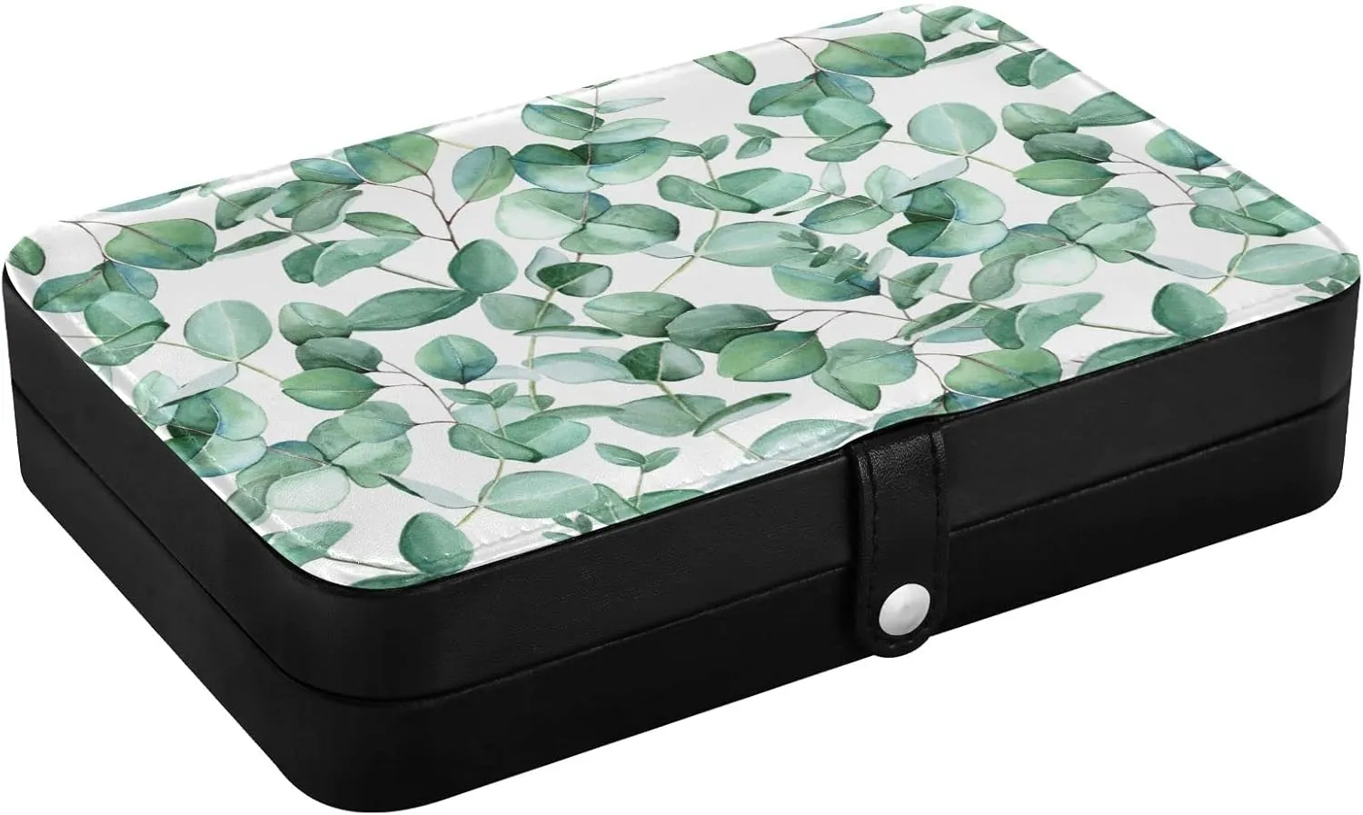 Oyihfvs Seamless Branches with Green Eucalyptus Leaves on White Leather Jewelry Bag, Jewelry Storage, Portable Jewelry Organizer Boxes for Women Lady Necklace, Earrings, Rings, Bracelet