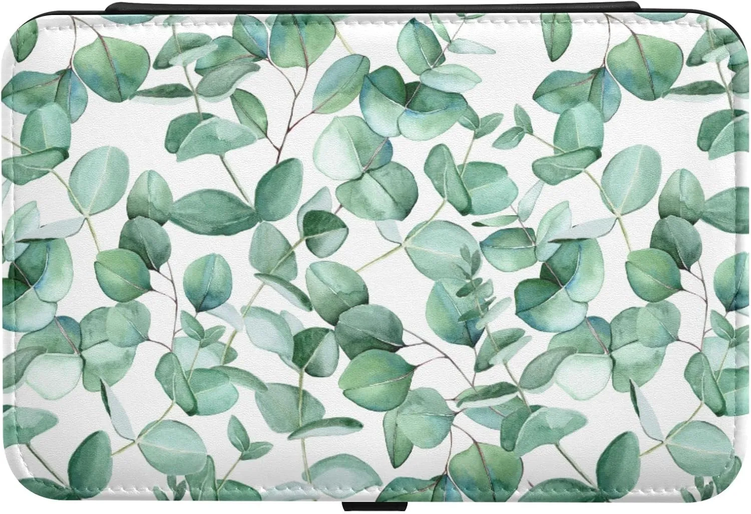 Oyihfvs Seamless Branches with Green Eucalyptus Leaves on White Leather Jewelry Bag, Jewelry Storage, Portable Jewelry Organizer Boxes for Women Lady Necklace, Earrings, Rings, Bracelet