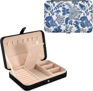 Oyihfvs Seamless Floral Paisley Ornament Curly Flowers on White Leather Jewelry Bag, Jewelry Storage, Portable Jewelry Organizer Boxes for Women Lady Necklace, Earrings, Rings, Bracelet