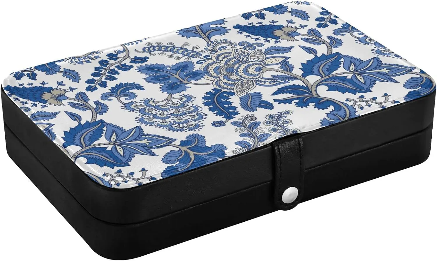 Oyihfvs Seamless Floral Paisley Ornament Curly Flowers on White Leather Jewelry Bag, Jewelry Storage, Portable Jewelry Organizer Boxes for Women Lady Necklace, Earrings, Rings, Bracelet