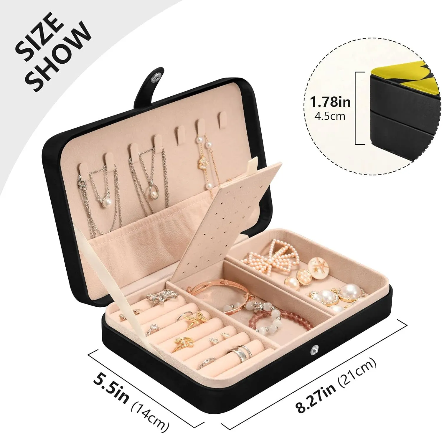 Oyihfvs Seamless Halloween Day Black Flying Bats on Yellow Leather Jewelry Bag, Jewelry Storage, Portable Jewelry Organizer Boxes for Women Lady Necklace, Earrings, Rings, Bracelet