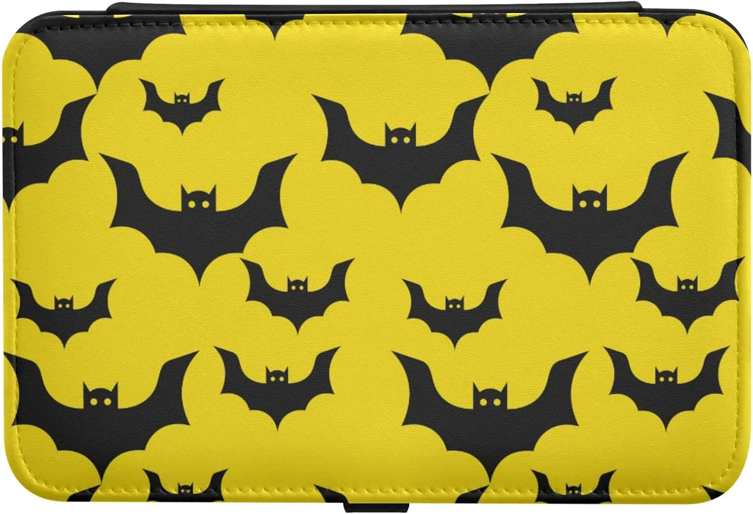 Oyihfvs Seamless Halloween Day Black Flying Bats on Yellow Leather Jewelry Bag, Jewelry Storage, Portable Jewelry Organizer Boxes for Women Lady Necklace, Earrings, Rings, Bracelet