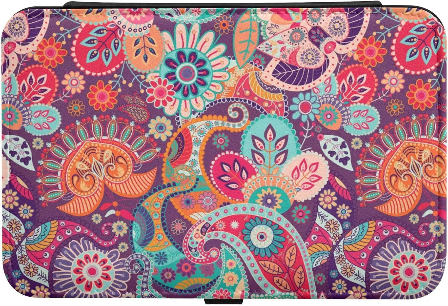 Oyihfvs Seamless Red, Blue, Orange Style Paisley Flowers Asian Elements Leather Jewelry Bag, Jewelry Storage, Portable Jewelry Organizer Boxes for Women Lady Necklace, Earrings, Rings, Bracelet