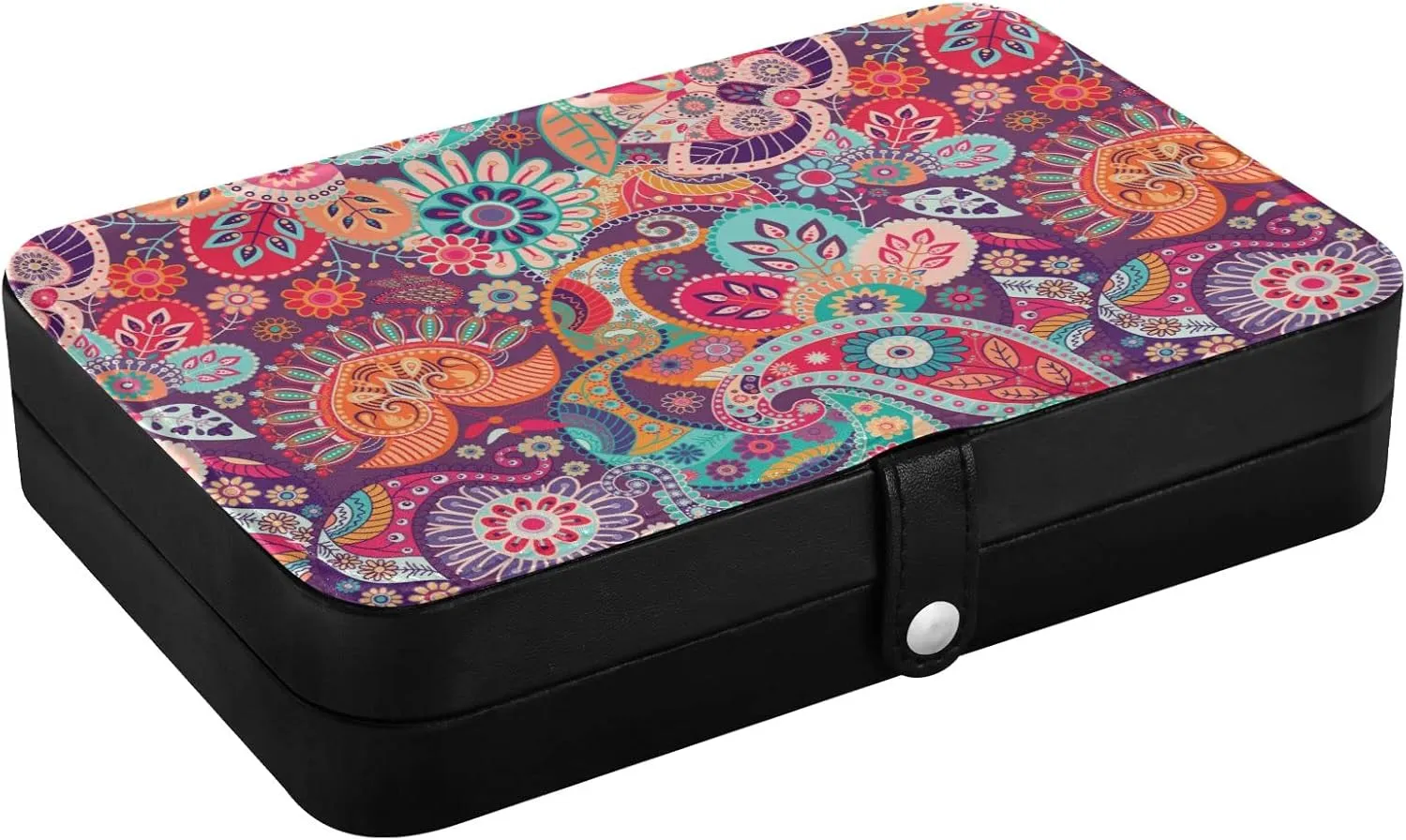 Oyihfvs Seamless Red, Blue, Orange Style Paisley Flowers Asian Elements Leather Jewelry Bag, Jewelry Storage, Portable Jewelry Organizer Boxes for Women Lady Necklace, Earrings, Rings, Bracelet