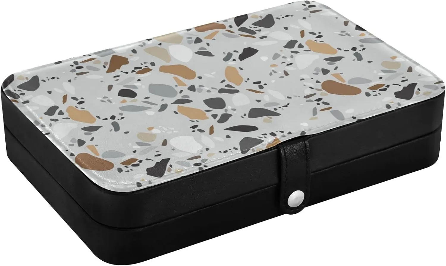 Oyihfvs Seamless Terrazzo Stone Fragments Rock Surface on Grey Background Leather Jewelry Bag, Jewelry Storage, Portable Jewelry Organizer Boxes for Women Lady Necklace, Earrings, Rings, Bracelet