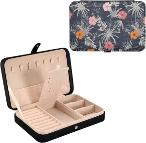 Oyihfvs Trendy Hawaii Tropical Exotic Hibiscus Flowers with Palm Leaves Leather Jewelry Bag, Jewelry Storage, Portable Jewelry Organizer Boxes for Women Lady Necklace, Earrings, Rings, Bracelet