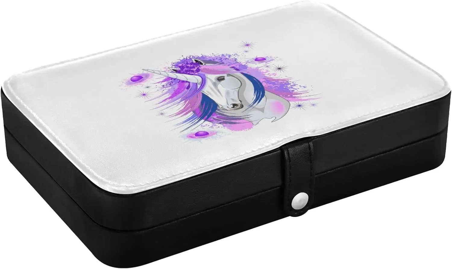Oyihfvs White Unicorn Pink and Purple Style on White Leather Jewelry Bag, Jewelry Storage, Portable Jewelry Organizer Boxes for Women Lady Necklace, Earrings, Rings, Bracelet