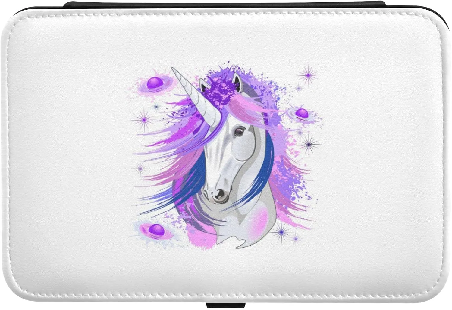 Oyihfvs White Unicorn Pink and Purple Style on White Leather Jewelry Bag, Jewelry Storage, Portable Jewelry Organizer Boxes for Women Lady Necklace, Earrings, Rings, Bracelet
