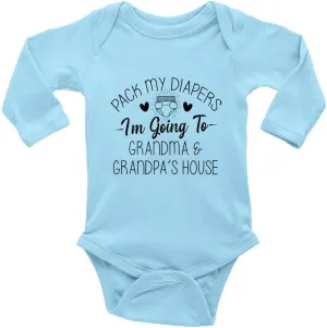 Pack My Diaper Bag I'm Going to Grandma's House Baby Rompers Bodysuit Infant Long Sleeve Playsuit